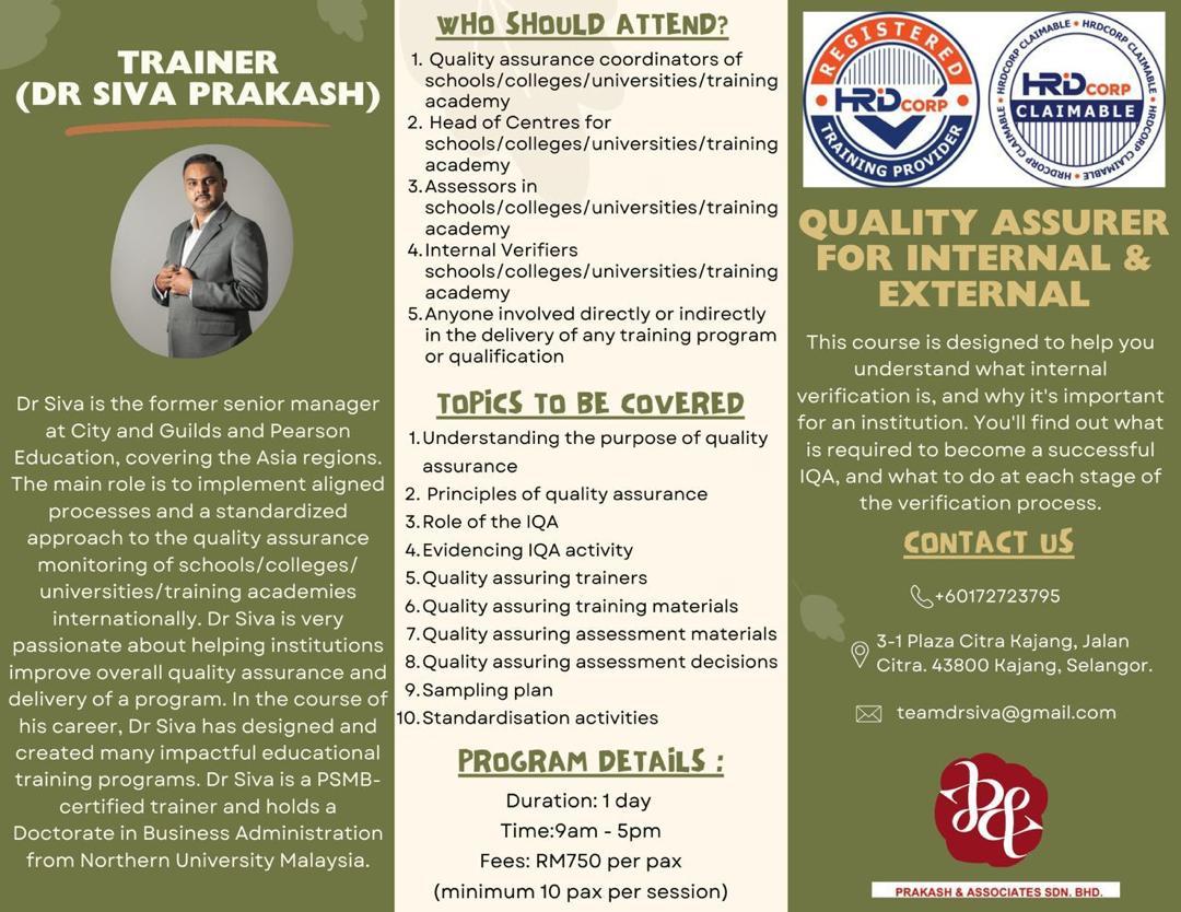 Internal Quality Assurance (IQA) Professional Training Malaysia