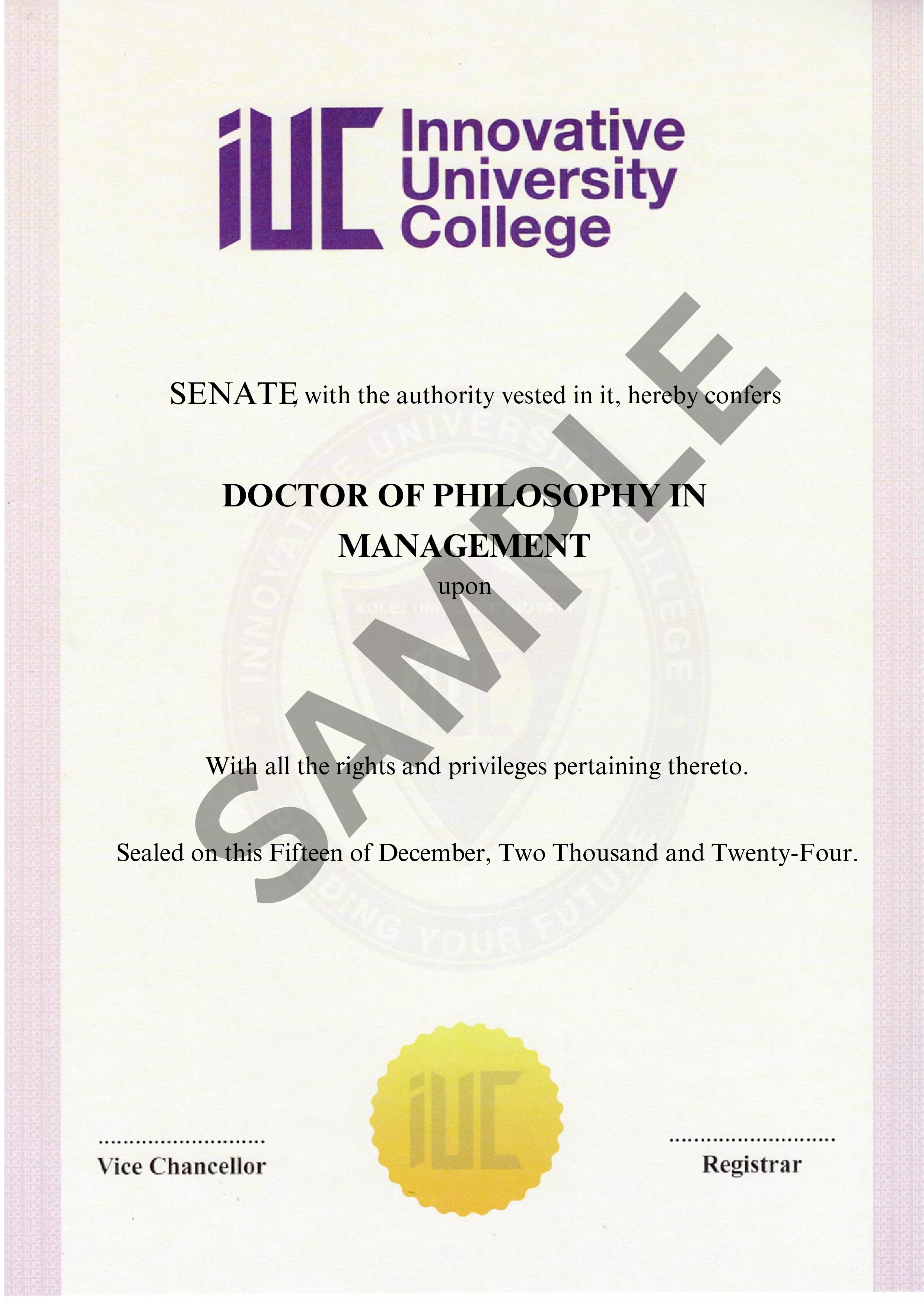 IUC PhD Certificate Sample
